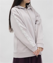 袖レースロングパーカー【WEB先行販売】(グレージュ-F)