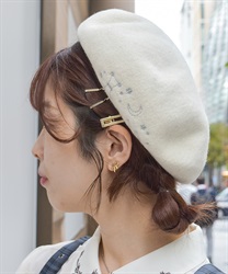 冬の星座刺繍ベレー(生成り-F)