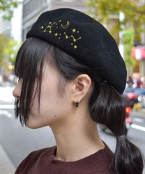 冬の星座刺繍ベレー(黒-F)