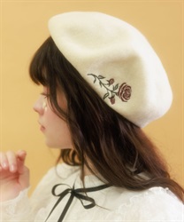 ローズ刺繍ベレー【2点10%OFF対象商品】(生成り-F)