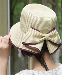 配色ライン雑材ＵＶハット(ワイン-F)