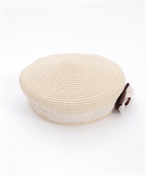 ブローチ付きレース雑材ベレー(ベージュ-F)