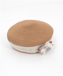 ブローチ付きレース雑材ベレー(茶-F)