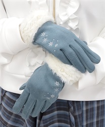 雪刺繍スエードファー手袋