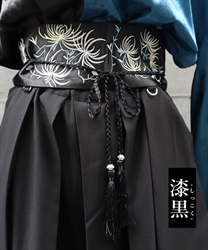 菊刺繍タッセル紐帯ベルト(漆黒-F)