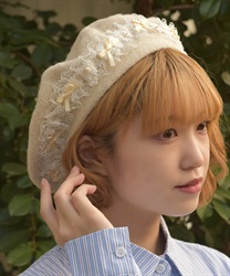 はしごレースリボンベレー(ベージュ-F)