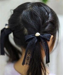 レース×リボンヘアゴムセット(黒-F)