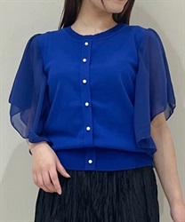 シフォンスリーブニットプルオーバー(ブルー-F)
