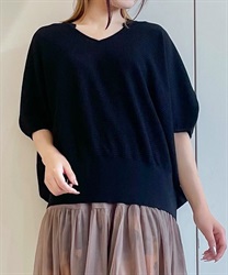 Ｖネックビッグニットプルオーバー(黒-F)