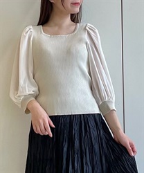 シフォンスリーブニットプルオーバー(生成り-F)