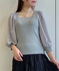 シフォンスリーブニットプルオーバー(グレー-F)