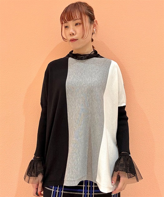 配色ニットプルオーバー