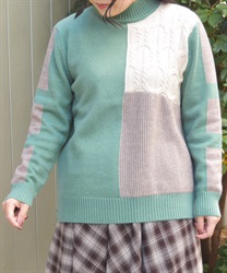 ブロッキングニット【期間限定価格】(グリーン-F)