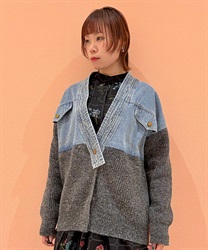 デニム×ニットカーディガン【期間限定価格】(グレー-F)