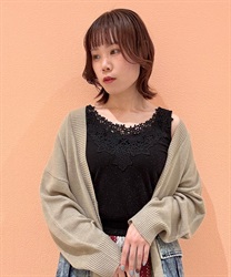 ラメカットレースタンク(黒-F)