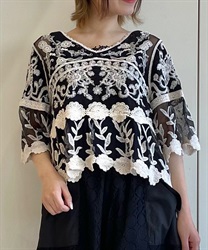 チュール刺繍レースプルオーバー(Ｂ-F)