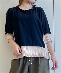 プリーツ配色切り替えプルオーバー(黒-F)