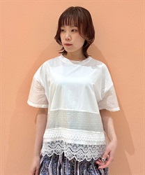 レース使い異素材切替プルオーバー(白-F)