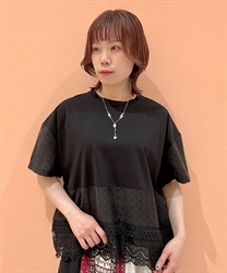 レース使い異素材切替プルオーバー(黒-F)