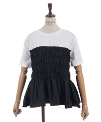 シャーリング異素材切替プルオーバー(白-F)