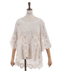 刺繍レースロングテールプルオーバー(生成り-F)