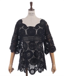 刺繍レースロングテールプルオーバー(黒-F)