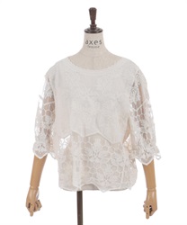 チュール刺繍レース切替プルオーバー(生成り-F)