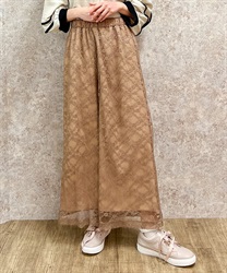 チュールプリーツフレアパンツ(ベージュ-F)