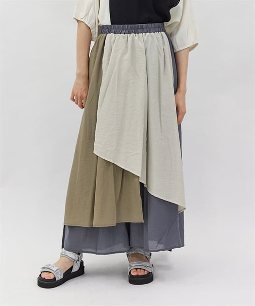 配色アシメ重ねパンツ