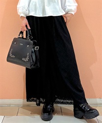 エスニック柄レースパンツ(黒-F)