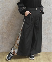 サイドプリント切替フレアパンツ【期間限定価格】(黒-F)