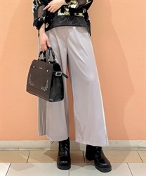 サイドプリーツ異素材切替パンツ(グレー-F)