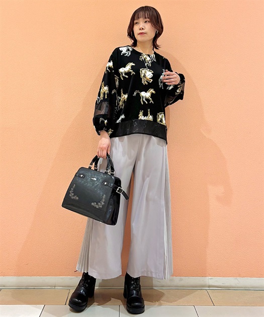 サイドプリーツ異素材切替パンツ