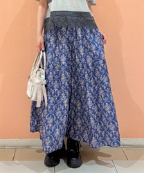総柄ティアードパンツ(ブルー-F)