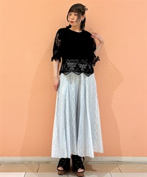 刺繍柄フレアパンツ(ブルー-F)