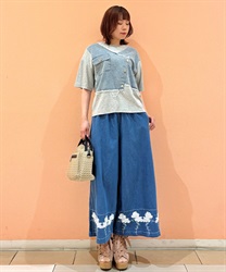 裾刺繍デニムパンツ(ブルー-F)