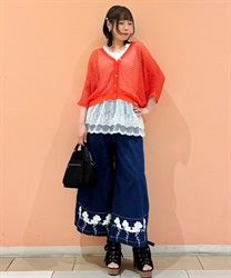 裾刺繍デニムパンツ(インディゴ-F)