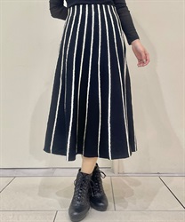 ファー使ストライプニットスカート(黒-F)