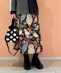 野鳥柄ゴブランスカート(黒-F)