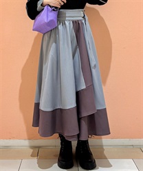 飾りベルト付配色ラップスカート(グレー-F)