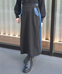 異素材切替スカート(黒-F)