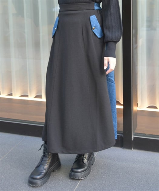 異素材切替スカート【2点10%OFF対象商品】