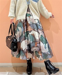 総柄フレアスカート【期間限定価格】(グリーン-F)