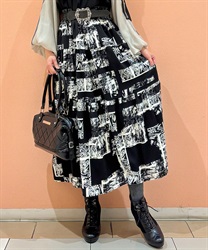 総柄ティアードスカート【期間限定価格】(黒-F)