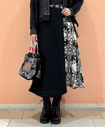 アシメ飾りベルトリーフ柄スカート(黒-F)