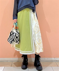 アシメエスニック柄スカート(イエローグリーン-F)