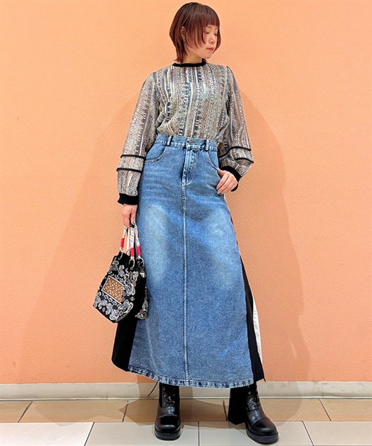 デニム異素材切替ロングスカート | purple label | axes femme online shop