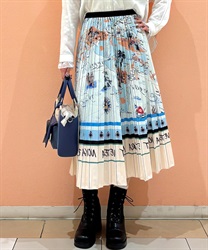 パネル柄プリーツスカート(ブルー-F)