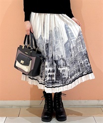 パネル柄プリーツスカート(グレー-F)