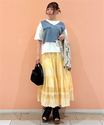 ぼかし柄刺繍ティアードスカート(イエロー-F)